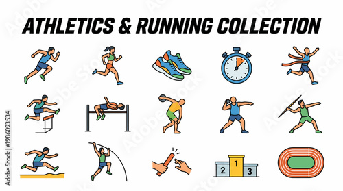 Athletics and Running Collection Icons Set