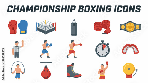 Boxing Championship Icons Set