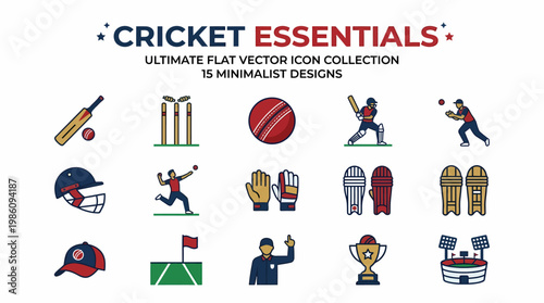 Cricket Essentials Vector Icon Collection - Minimalist Designs