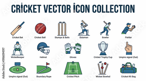 Cricket Icon Collection Vector Set