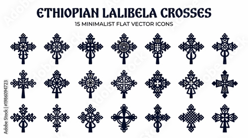 Ethiopian Lalibela Crosses Icons Vector Set