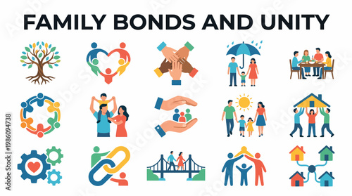 Family bonds and unity concept icons