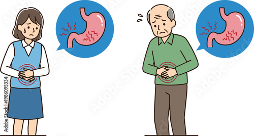 People Suffering from Stomach Pain with Inflamed Gastric Problem Illustration Showing Digestive Issues and Abdominal Discomfort for Medical Healthcare Awareness Design