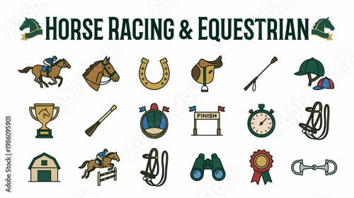 Horse Racing and Equestrian Icons Set