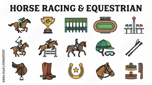 Horse Racing Equestrian Icons Set