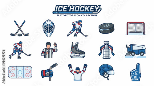 Ice Hockey Flat Vector Icons Collection