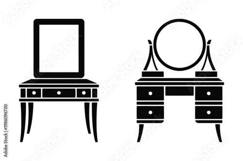 Two black silhouette vanity tables with mirrors dressing table furniture
