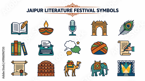Jaipur Literature Festival Symbols: India Culture, Books, Art Icons