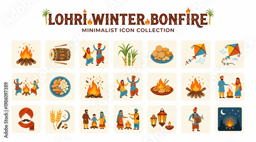Lohri Winter Bonfire Minimalist Icon Collection