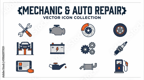 Mechanic & Auto Repair Vector Icons Collection