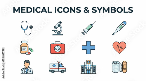 Medical Icons and Symbols Set - Healthcare and Science Concepts