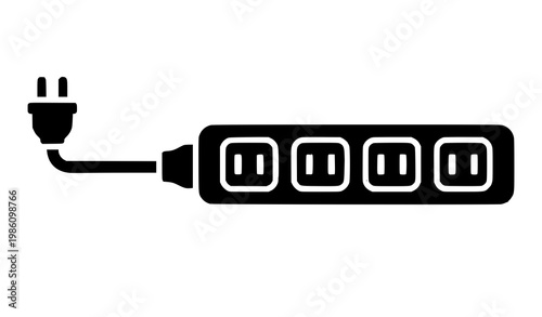 Power strip icon vector black silhouette electrical outlet extension isolated on white