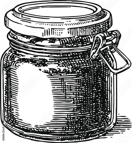 Vintage mason jar with metal clasp lid hand drawn glass container for preserving and storing food