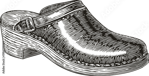 vintage wooden clog shoe traditional handcrafted footwear illustration