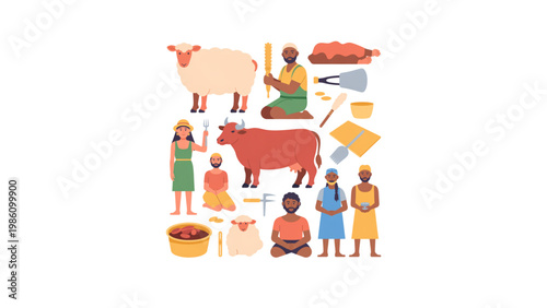 Diverse group of people engaging in various food preparation tasks Vector