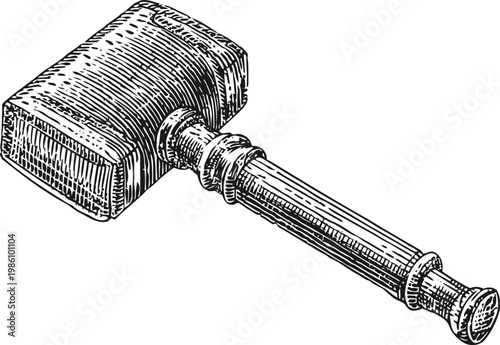 vintage wooden mallet classic carpentry tool with textured handle and flat striking head