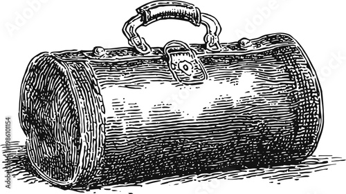 Vintage leather doctor bag with handle and lock, detailed hand drawn medical suitcase illustration