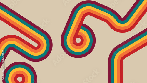 Retro Colorful Abstract Curved Lines Background With 1970s Vintage Striped Design
