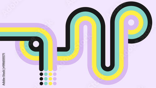 Abstract Retro Colorful Wavy Line Pattern With Pastel Curves And Dotted Elements
