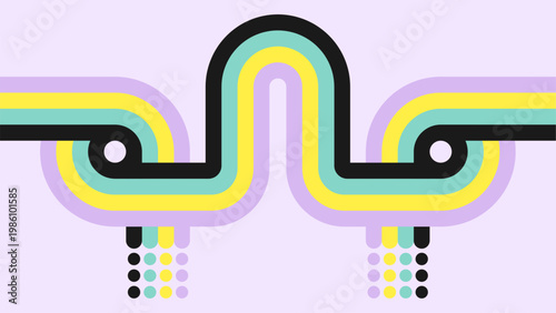 Abstract Retro Colorful Curved Stripes Illustration in Pastel Palette With Symmetrical Loop
