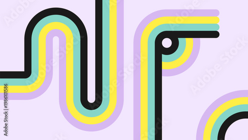 Retro Pastel Geometric Lines And Curves Abstract Background With Rounded Stripes