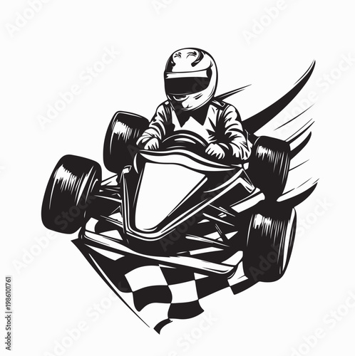 Gokart Competition With Speeding Driver Vector Design On White Background