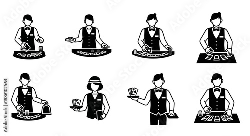 Casino Dealer Icons Set Gambling Game Professional Figures