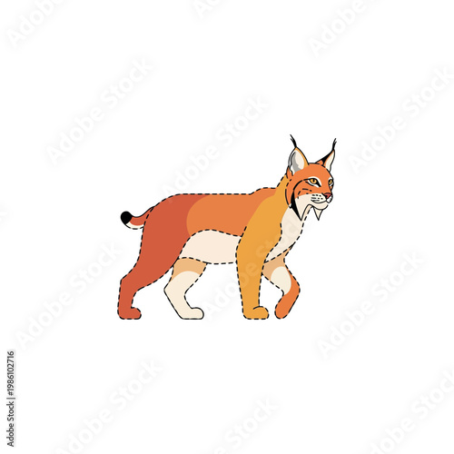 Cartoon illustration of a lynx walking.