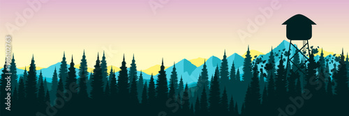 Clean Wilderness Nature Banner with Watch Tower for Eco Conscious Brand Identity and PR