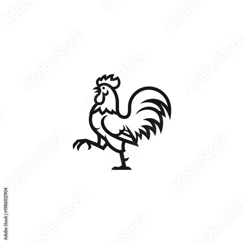 Black and white rooster illustration standing.
