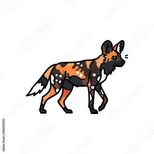 African Wild Dog Side Profile Illustration.
