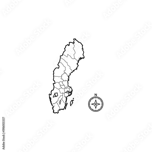 Map of Sweden with compass.
