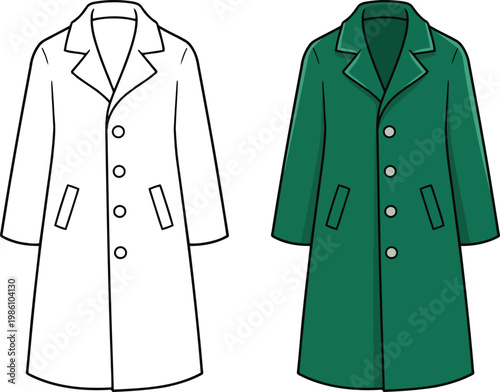 Coat long overcoat apparel isolated in clean cartoon vector outline illustration style