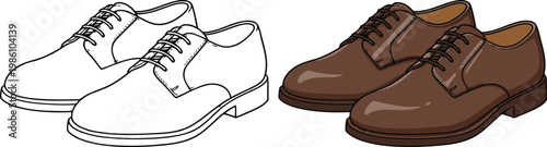 Принти на полотні Dress shoes formal leather footwear pair isolated in clean cartoon vector outlin