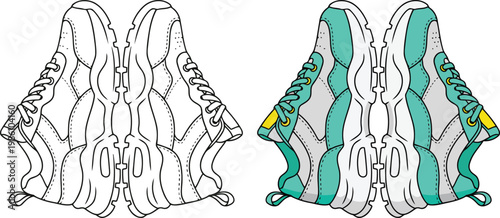 Cuadro en lienzo Sneakers footwear pair isolated in clean cartoon vector outline illustration sty