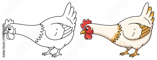 Chicken farm animal isolated in clean bold outline cartoon vector illustration style