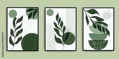 Abstract Botanical wall art set. Minimalist art design for print, Modern bohemian wall art