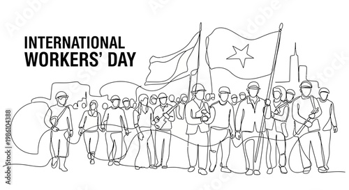 People protesting with flags and signs.