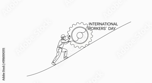 Man pushing gear on a slope.