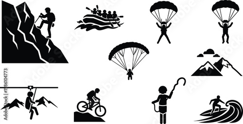 Extreme sports silhouette collection isolated on transparent background vector illustration