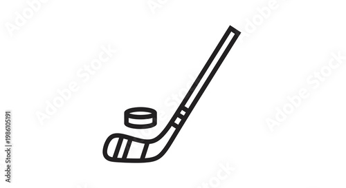 Simple black and white illustration of a hockey stick and puck