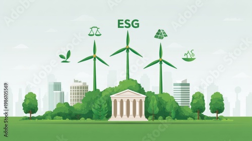 Conceptual Illustration of ESG Principles with Green Energy and Sustainable Development Elements