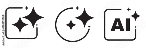 Generative AI logo icon magic sparkle stars symbol , Artificial intelligence sign. Vector ai generated icon blue logo. AI generate with square and stars icons. Sparkles generate prompt.