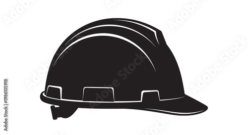 A black silhouette of a standard construction worker s safety helmet
