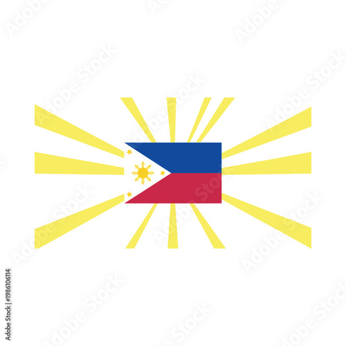 The Philippine flag waves with yellow rays on a white background symbolizing freedom and patriotism.