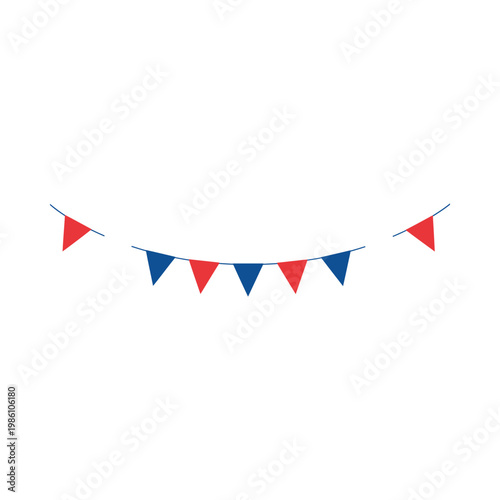 A string of colorful triangular flags hanging outdoors