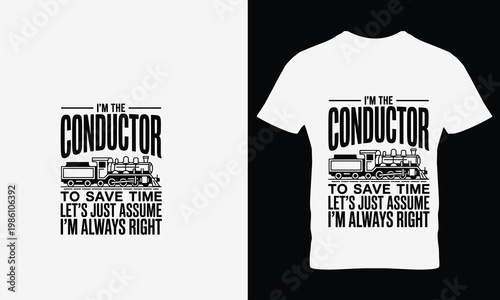 Train conductor t- shirt t-shirt text black