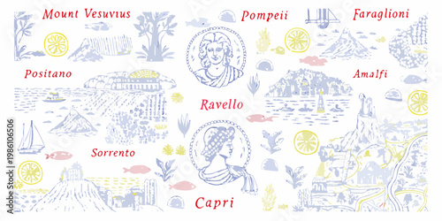 Illustrative map of the bay of Naples and surrounding Italian towns