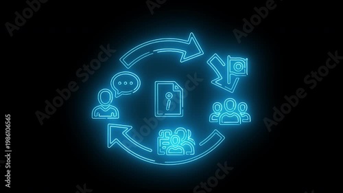 Neon-lit cybersecurity flowchart with threat detected center on black background