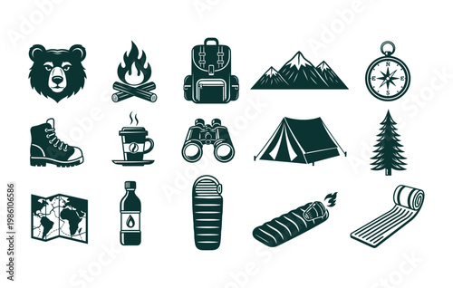 Camping adventure silhouette collection a variety of outdoor icons for enthusiasts and wilderness explorers